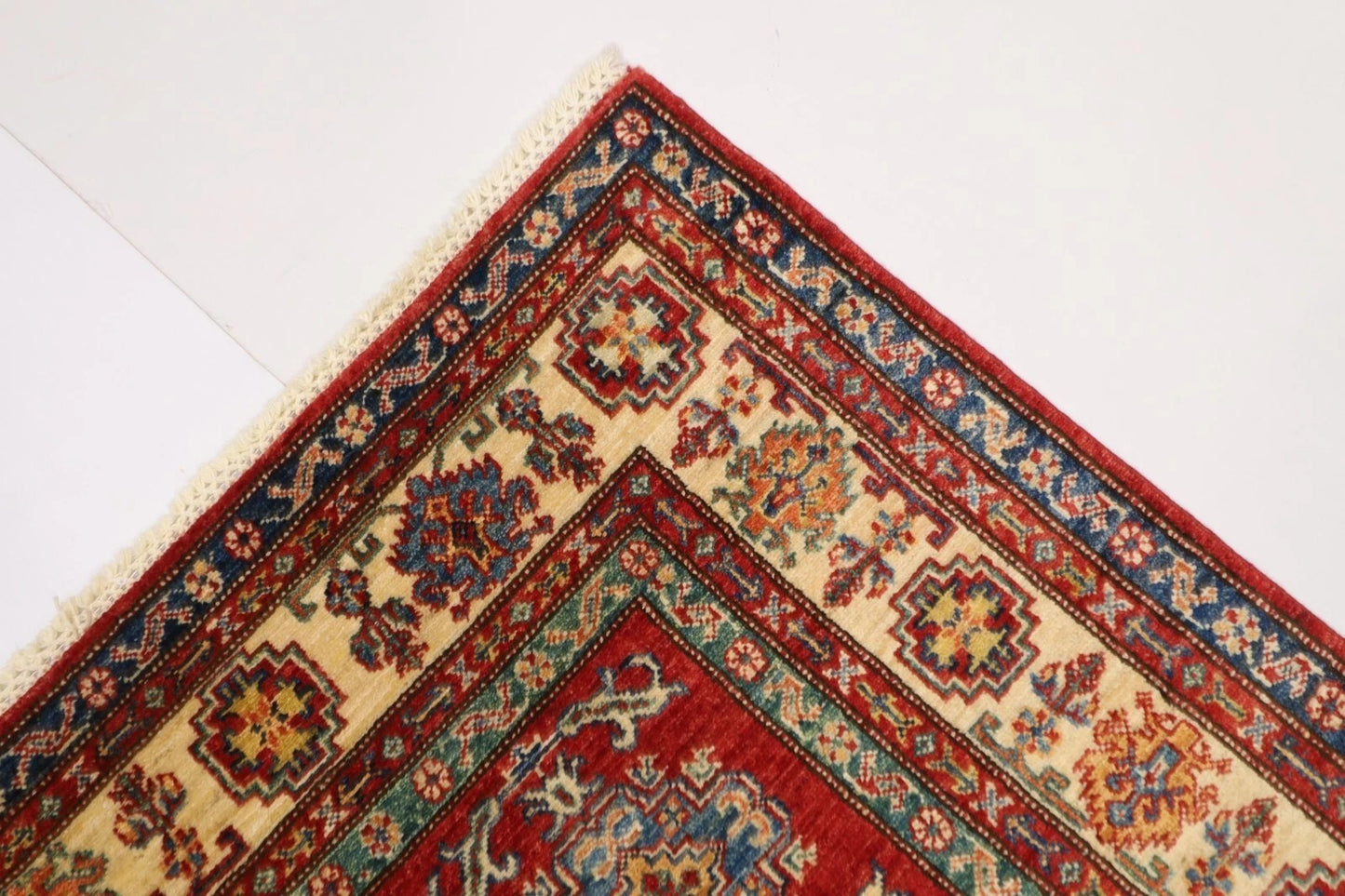 149 x 208 cm | Kazak Afghan Tribal Hand Knotted Veg Dye Wool Carpet