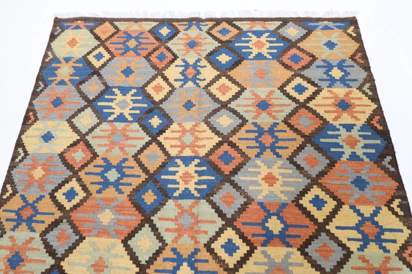 152 x 205 cm | Flat Weave Afghan Tribal Hand Knotted Veg Dye Wool Kilim