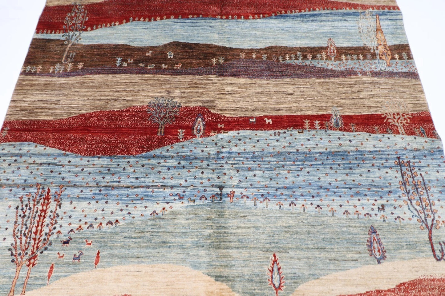 188 x 268 cm | Landscape Afghan Tribal Hand Knotted Veg Dye Wool Carpet