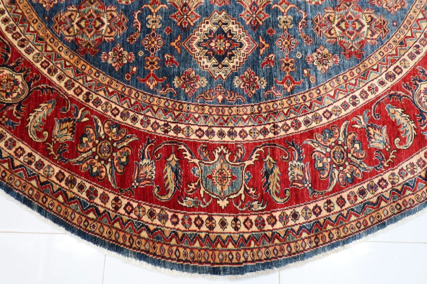 305 x 310 cm | Kazak Afghan Tribal Hand Knotted Wool Round Carpet