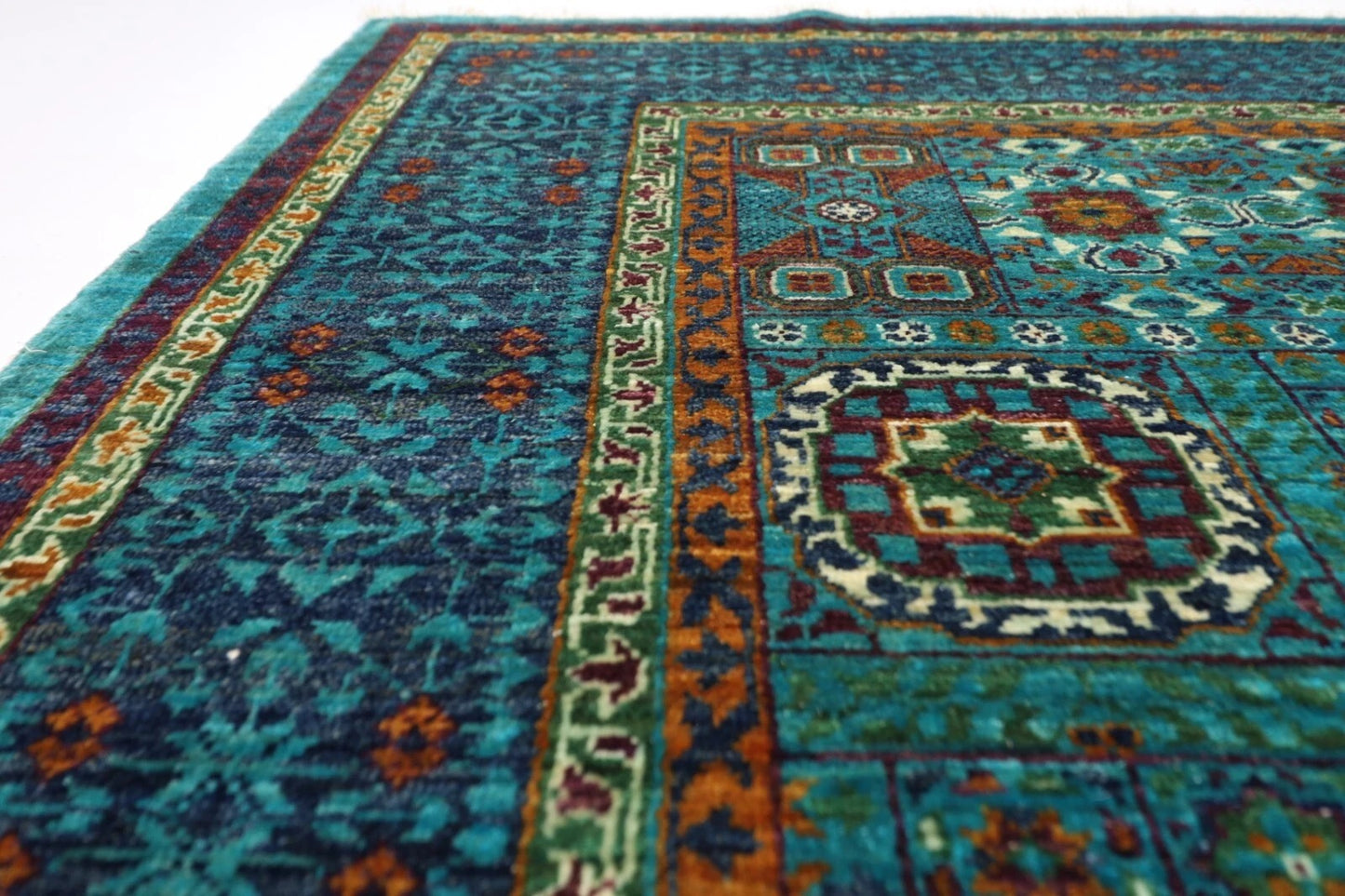157 x 206 cm | Mamluk Turquoise Afghan Tribal Hand Knotted Veg Dye Wool carpet