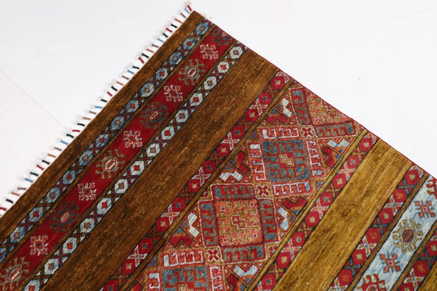 198 x 290 cm | Striped Afghan Tribal Hand Knotted Carpet