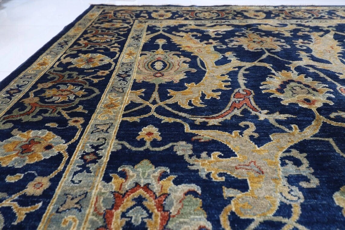 277 x 361 cm | Navy Oriental Afghan Tribal Hand Knotted Carpet
