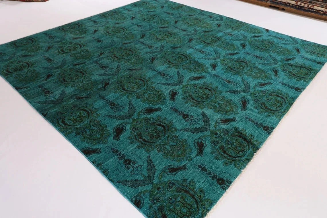 258 x 259 cm | Turquoise Afghan Tribal Hand Knotted Wool Round Carpet