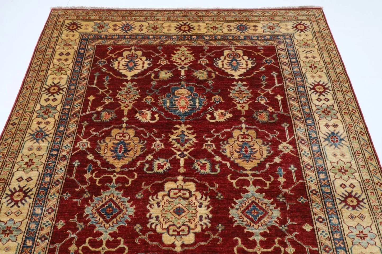 178 x 260 cm | Kazak Red Afghan Tribal Hand Knotted Veg Dye Wool Carpet
