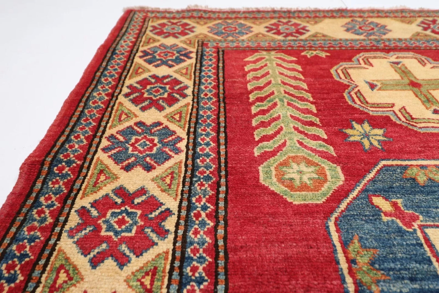 120 x 160 cm | Kazak Afghan Tribal Hand Knotted Veg Dye Wool carpet