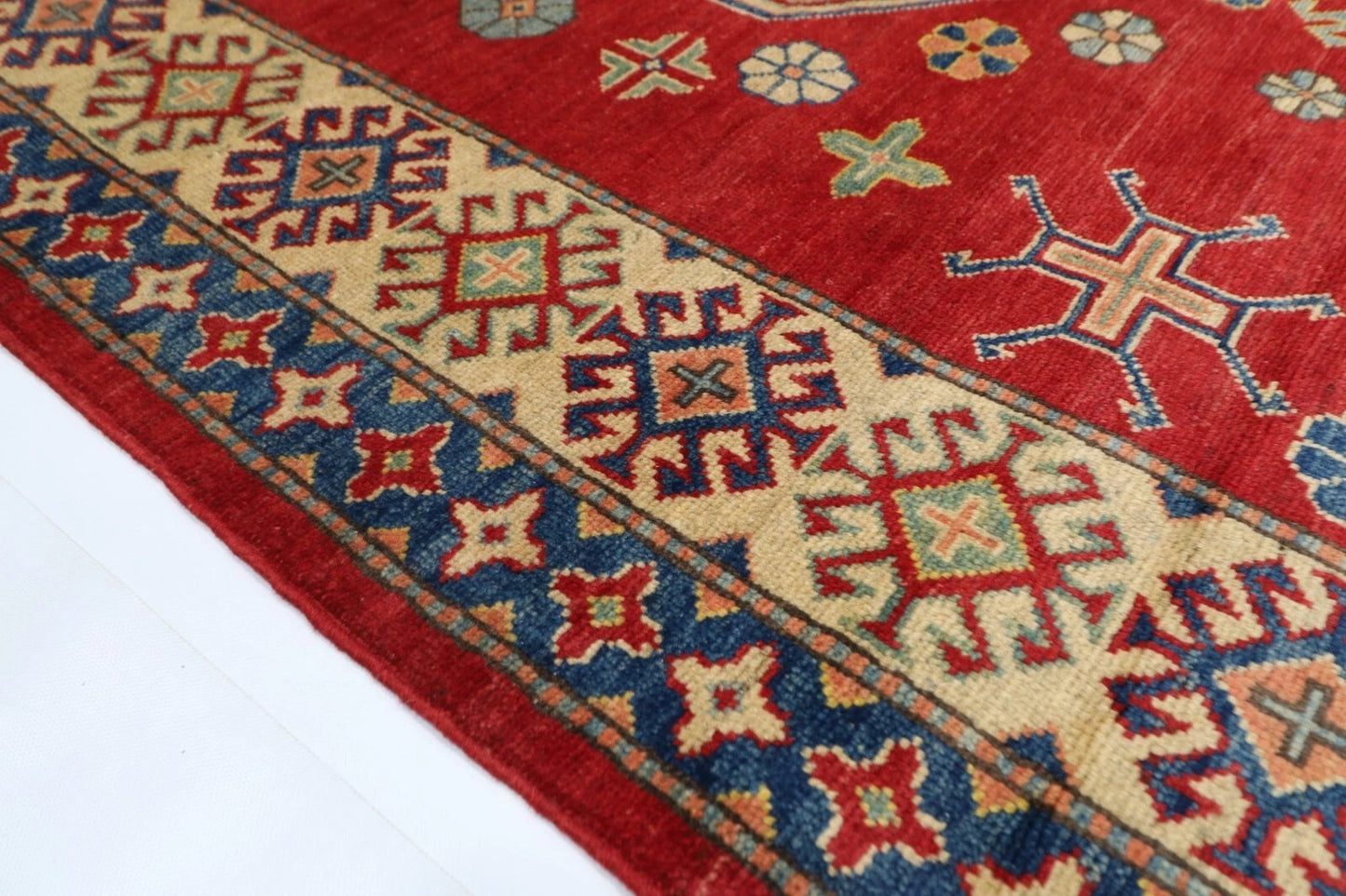 180 x 239 cm | Kazak Afghan Tribal Hand Knotted Veg Dye Wool Carpet