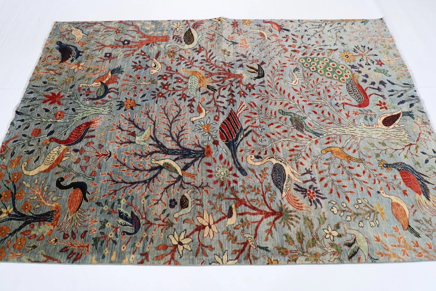 176 x 268 cm | Birds Gray Afghan Tribal Hand Knotted Veg Dye Wool carpet