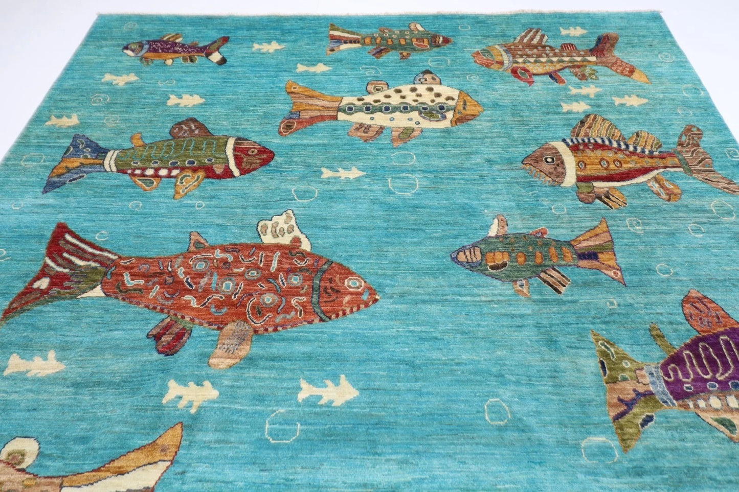 248 x 330 cm | Fish Party Afghan Tribal Hand Knotted Carpet