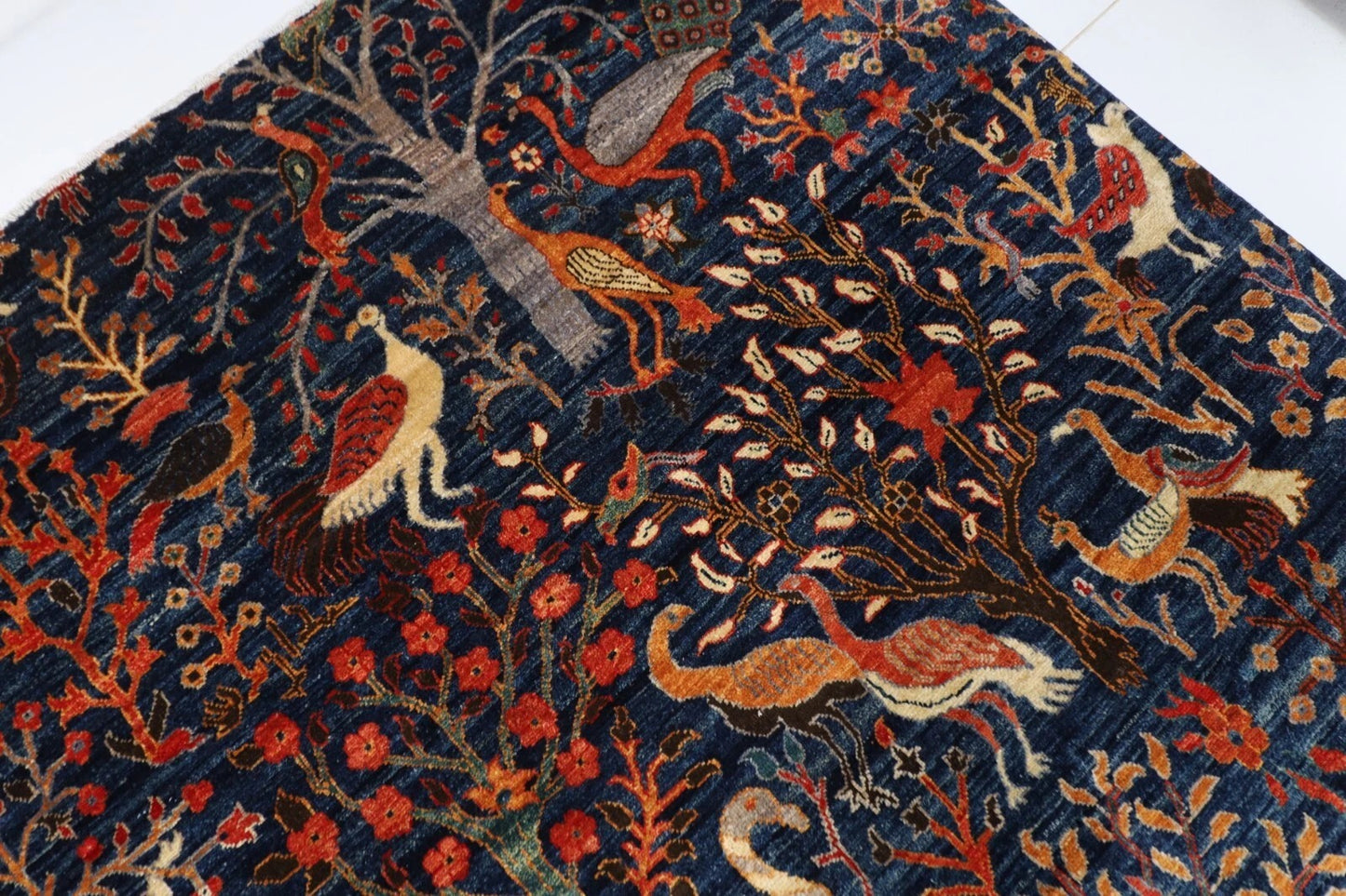354 x 539 cm | Birds Navy Blue Handmade Large Size Afghan Area Rug Hand Knotted Carpet Living Room Rug