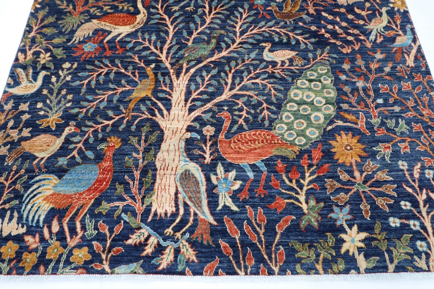 179 x 280 cm | Birds Blue Afghan Tribal Hand Knotted Veg Dye Wool carpet