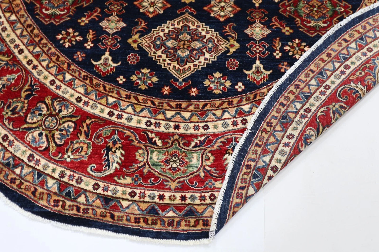 278 x 276 cm | Kazak Afghan Tribal Hand Knotted Wool Round Carpet