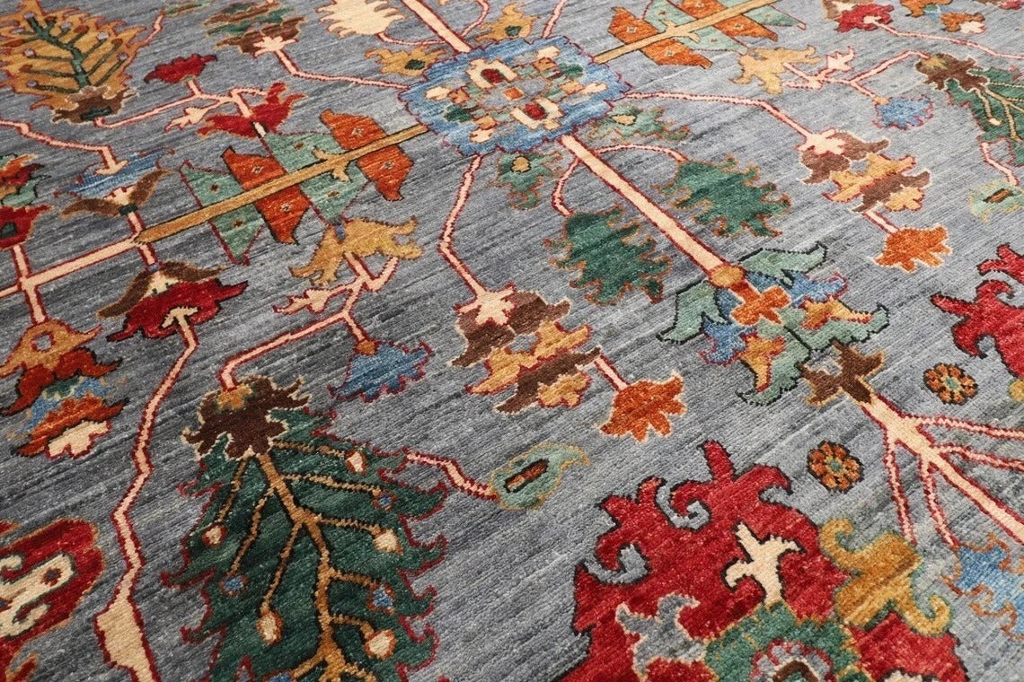 277 x 360 cm | Aryana Grey Afghan Tribal Hand Knotted Carpet