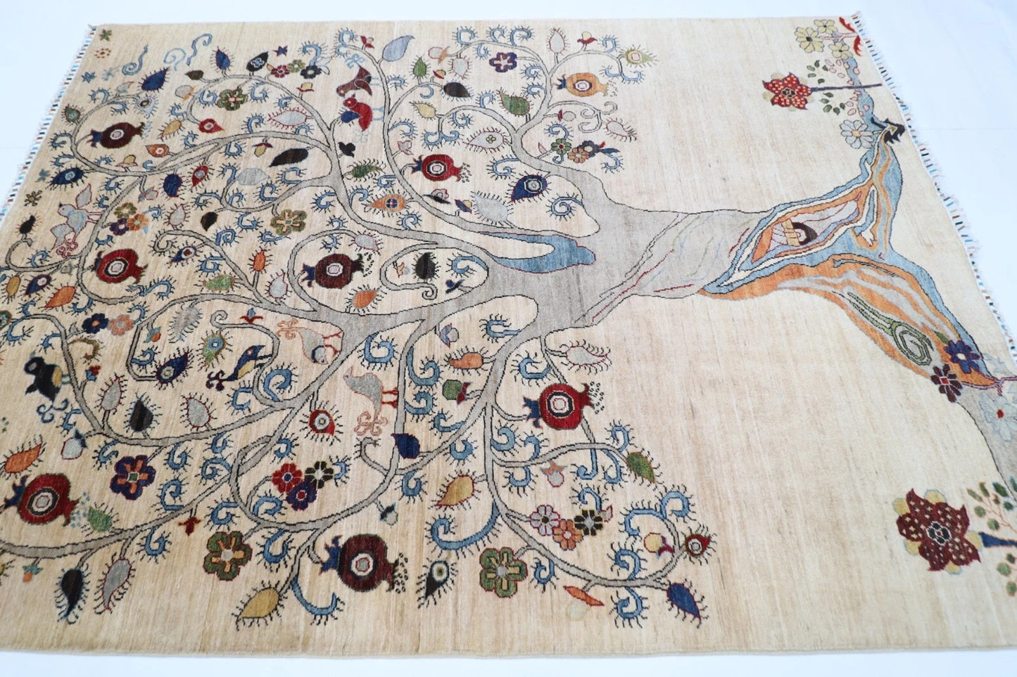 176 x 247 cm | Beige Afghan Tribal Hand Knotted Veg Dye Wool Carpet