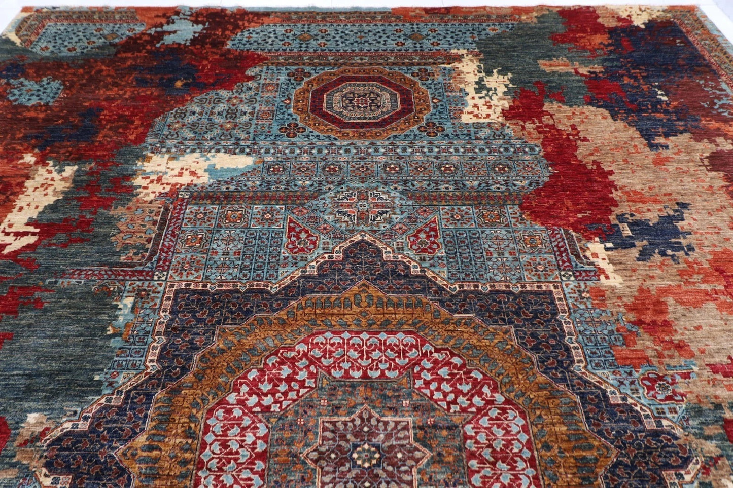 363 x 452 cm | Abstract Mamluk Afghan Tribal Hand Knotted Carpet