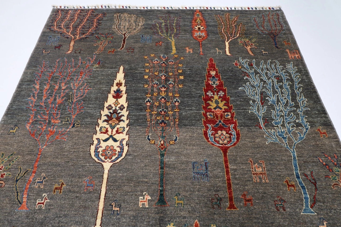 149 x 208 cm | Tree Afghan Tribal Hand Knotted Veg Dye Wool Carpet