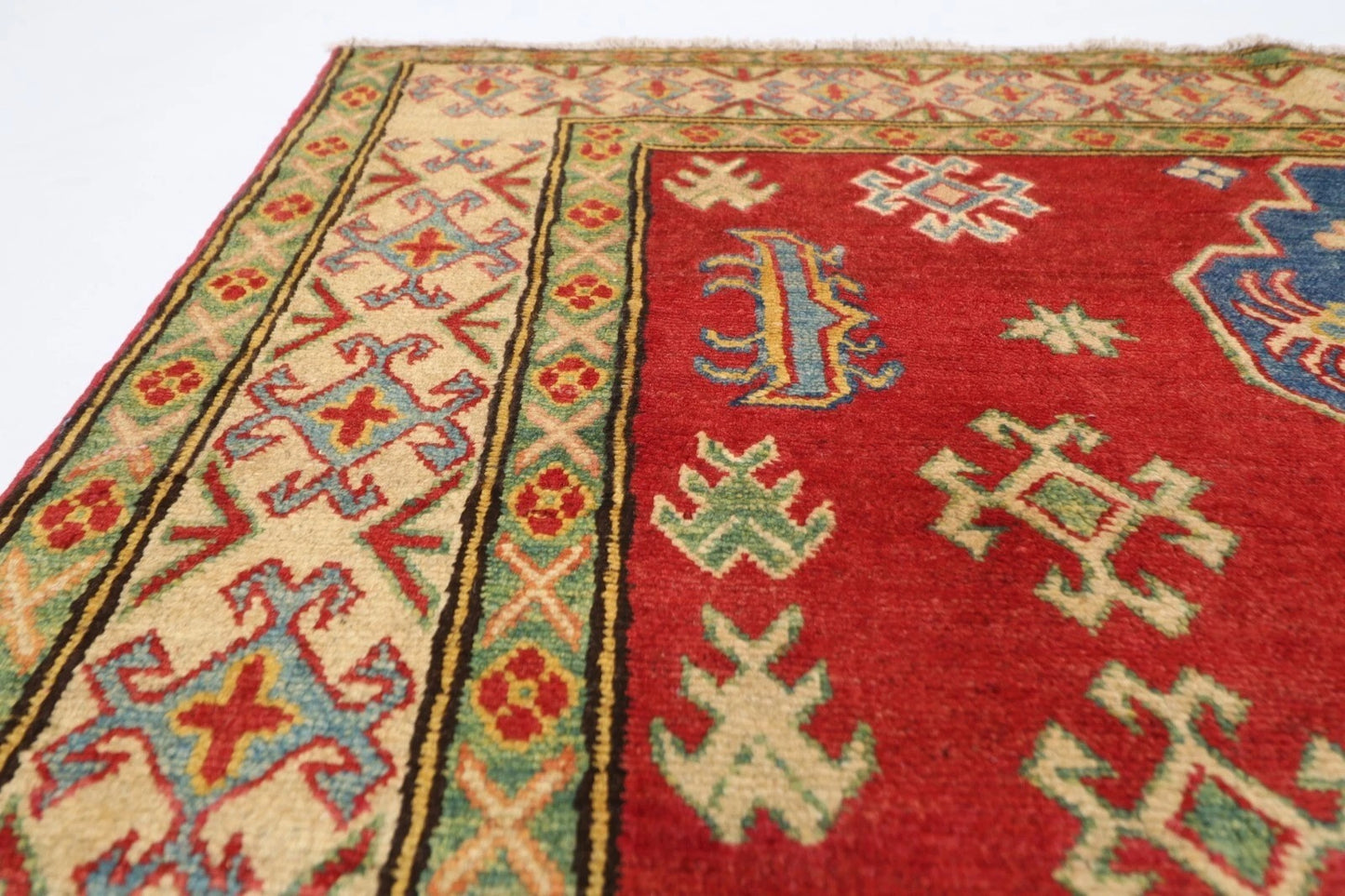 147 x 177 cm | Kazak Tribal Hand Knotted Veg Dye Wool Carpet