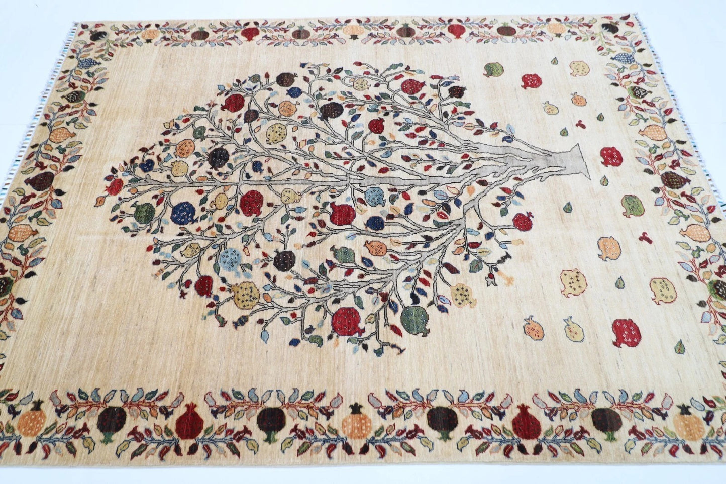 176 x 245 cm | Beige Afghan Tribal Hand Knotted Veg Dye Wool Carpet