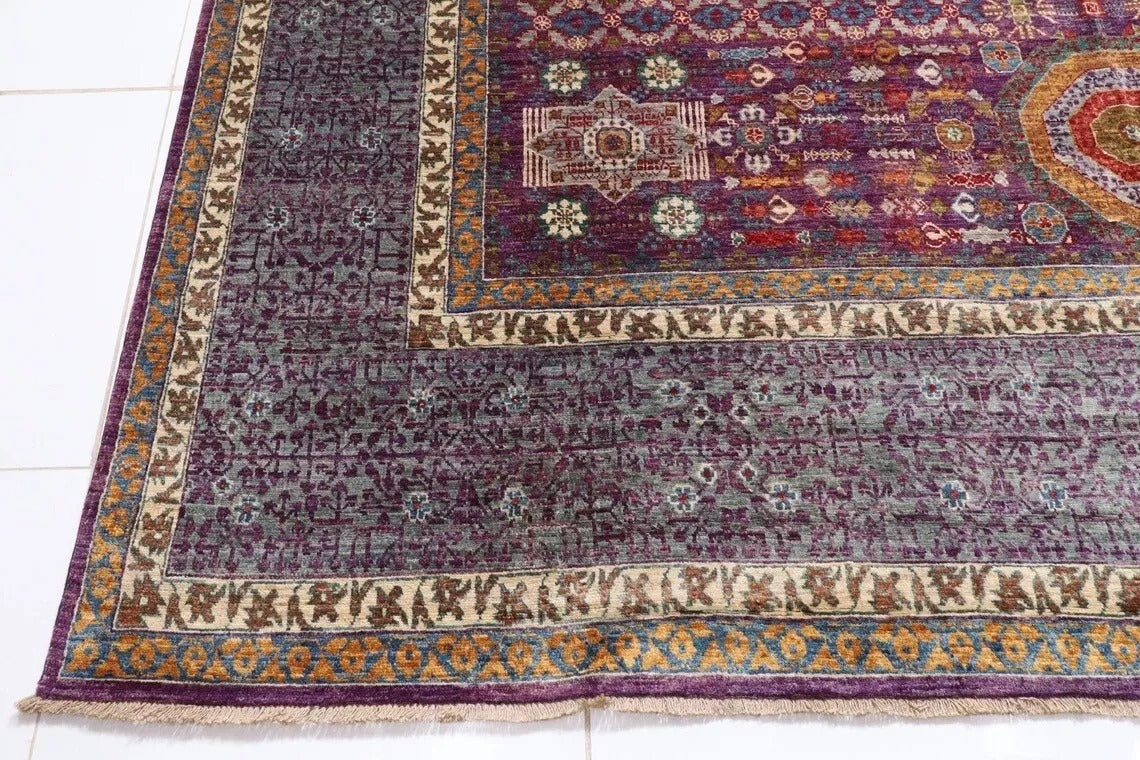 274 x 364 cm | Purple Mamluk Afghan Tribal Hand Knotted Carpet