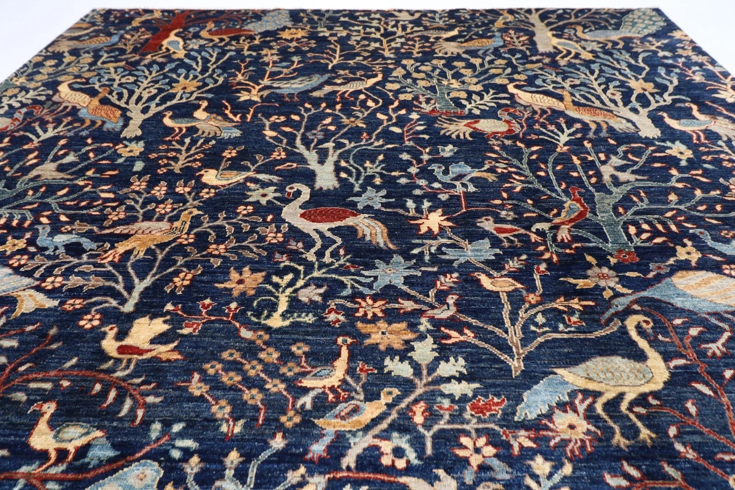 252 x 295 cm | Birds Navy Afghan Tribal Hand Knotted Carpet