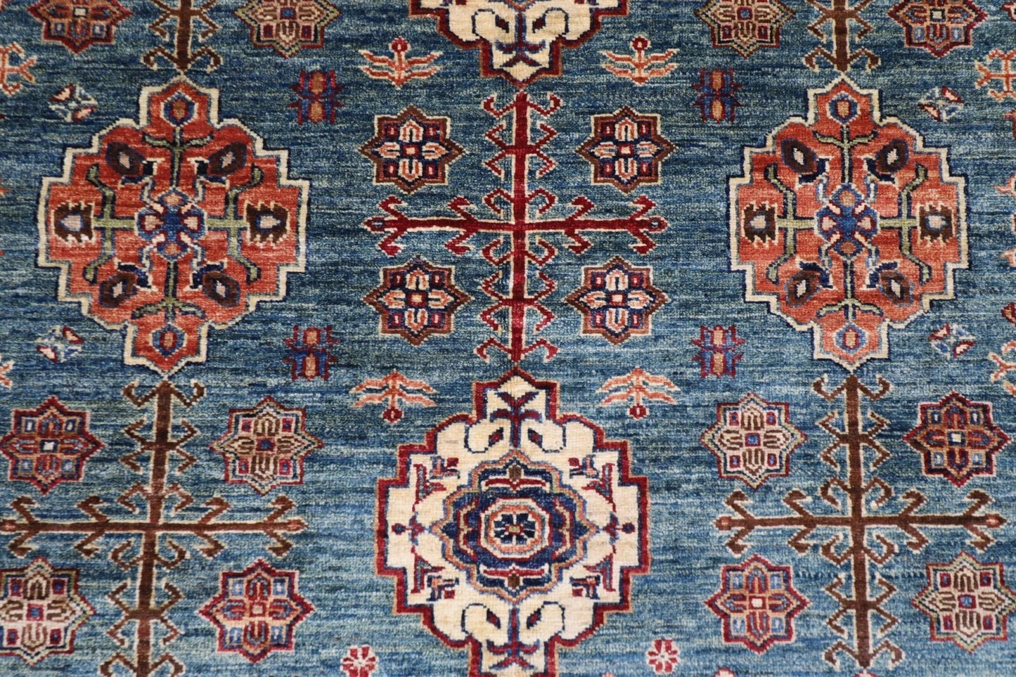 182 x 277 cm | Kazak Blue Afghan Tribal Hand Knotted Veg Dye Wool carpet