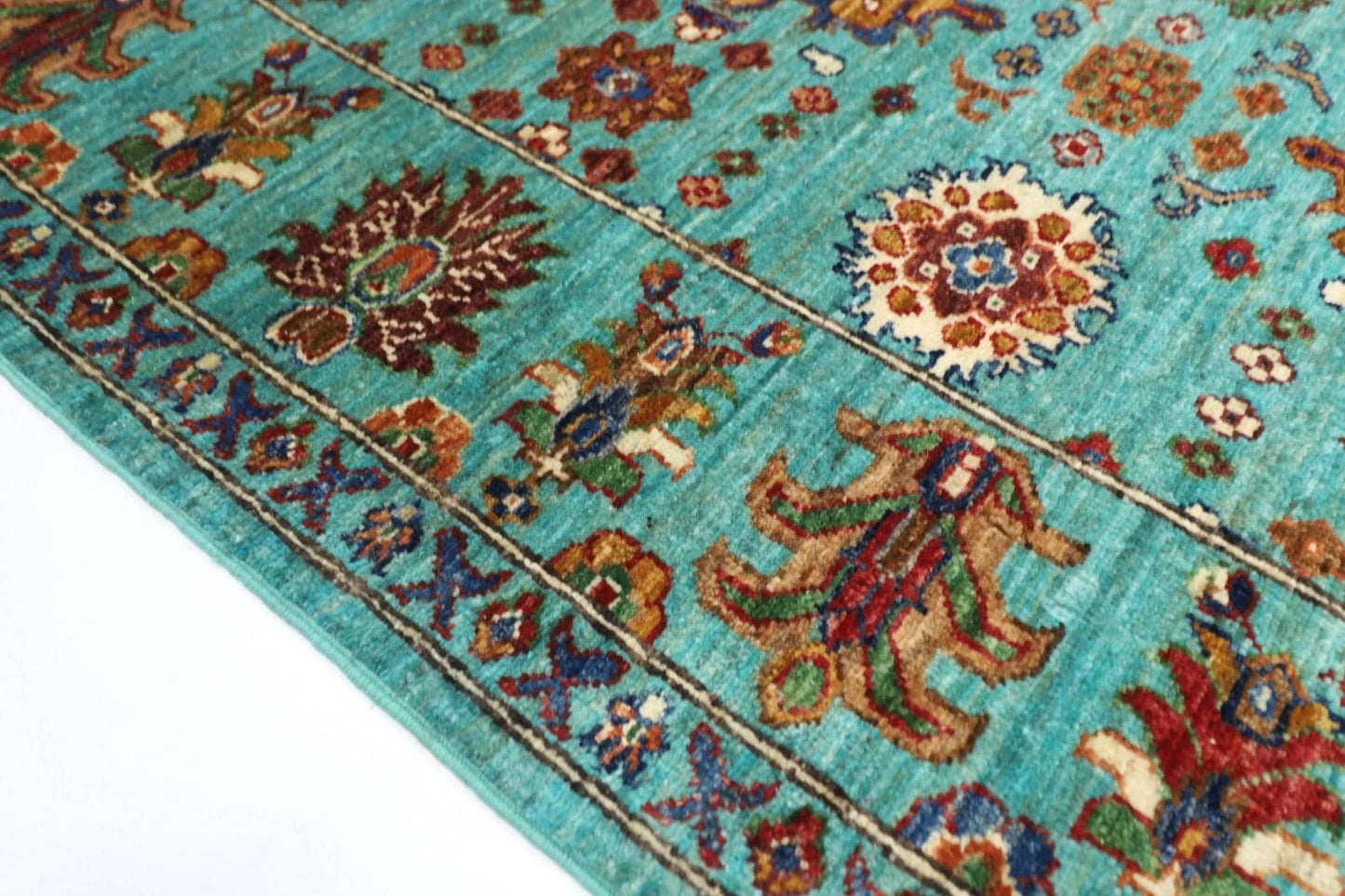 172 x 241 cm | Turquoise Afghan Tribal Hand Knotted Veg Dye Wool Carpet