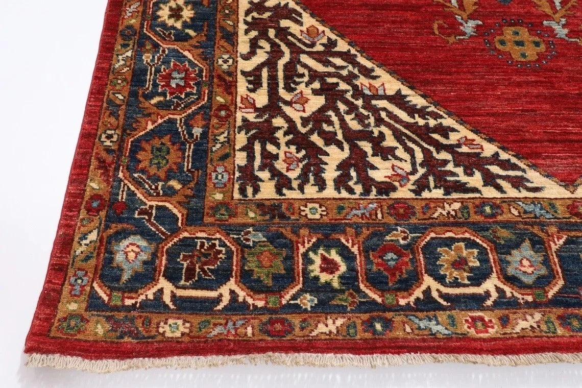151 x 197 cm | Heriz Afghan Tribal Hand Knotted Veg Dye Wool Carpet