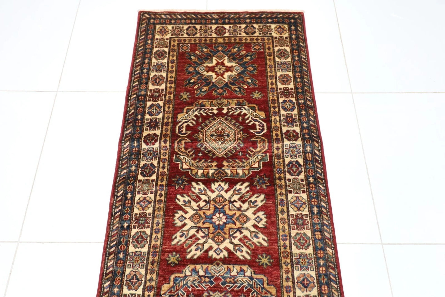 77 x 263 cm | Kazak Afghan Tribal Hand Knotted Wool Runner