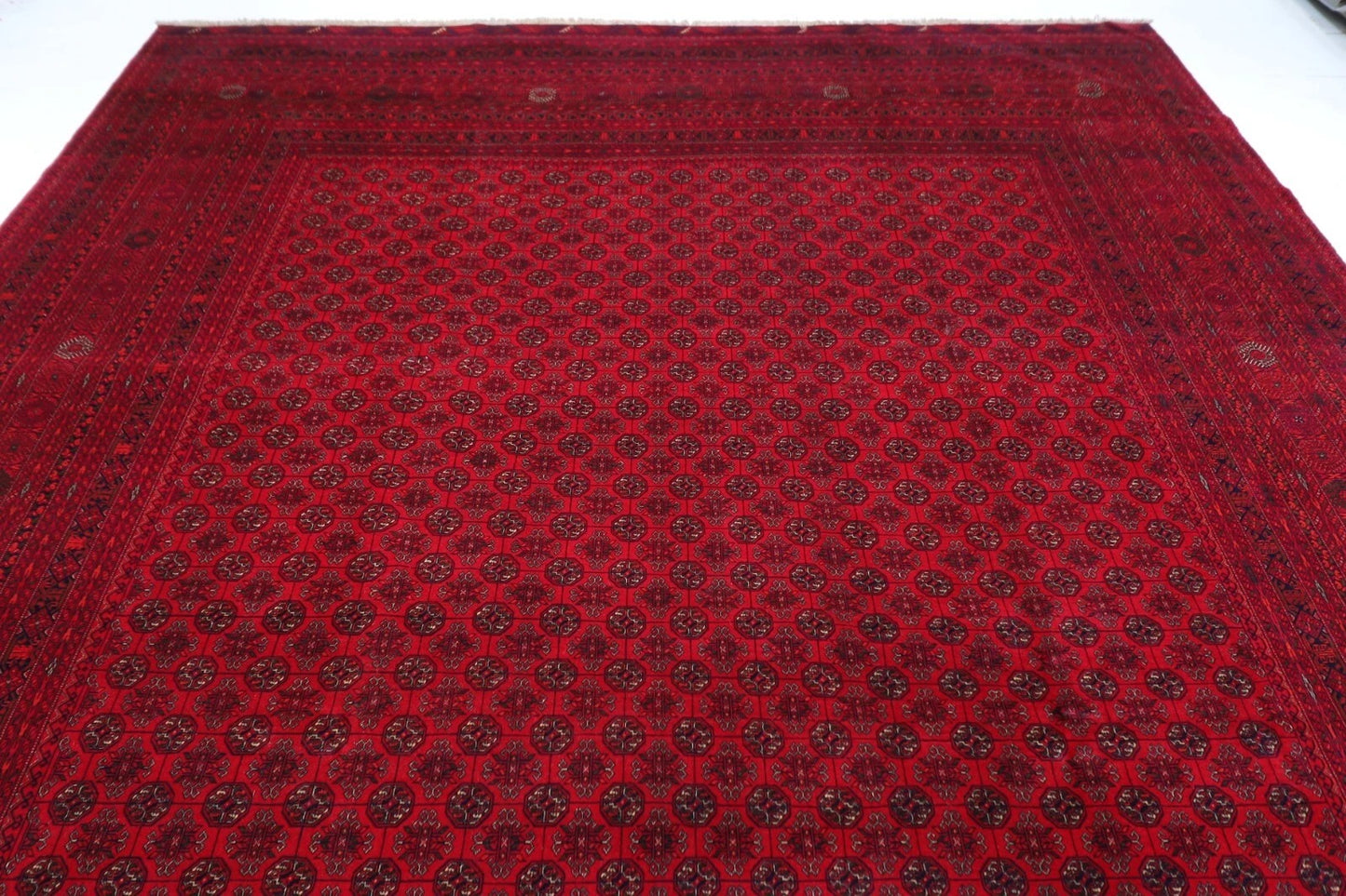 296 x 385 cm | Fine Bokhara Afghan Hand Knotted Carpet