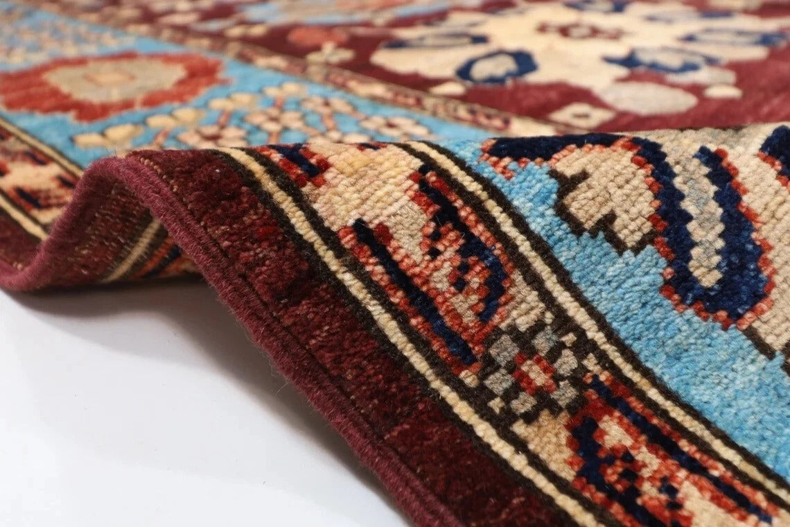 182 x 275 cm | Floral Brown Afghan Tribal Hand Knotted Veg Dye Wool Carpet