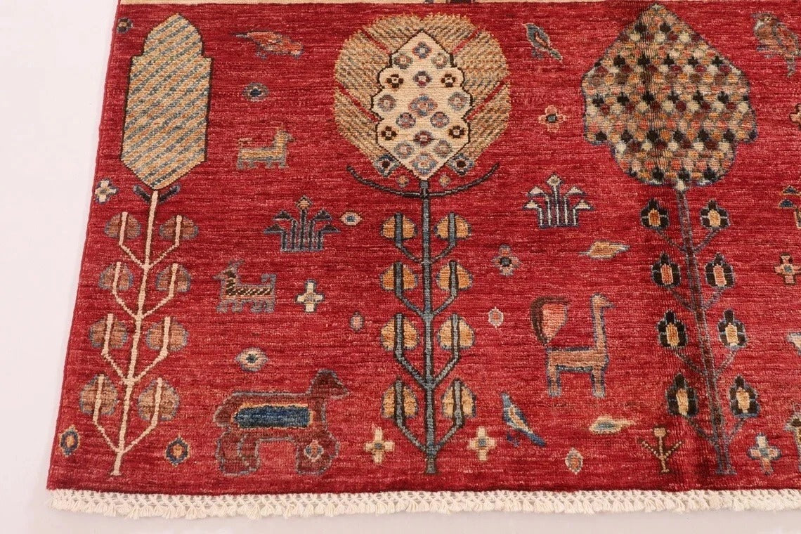 143 x 195 cm | Landscape Afghan Tribal Hand Knotted Veg Dye Wool carpet