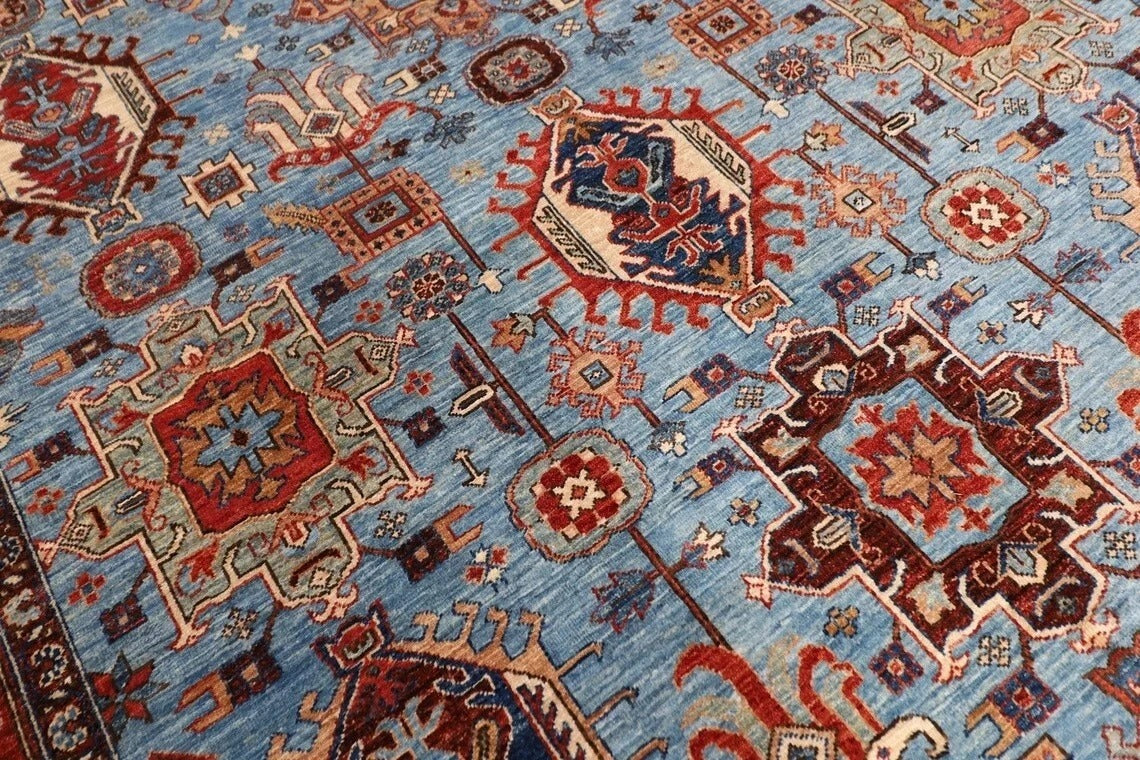 192 x 267 cm | Waziri Blue Afghan Tribal Hand Knotted Veg Dye Wool Carpet