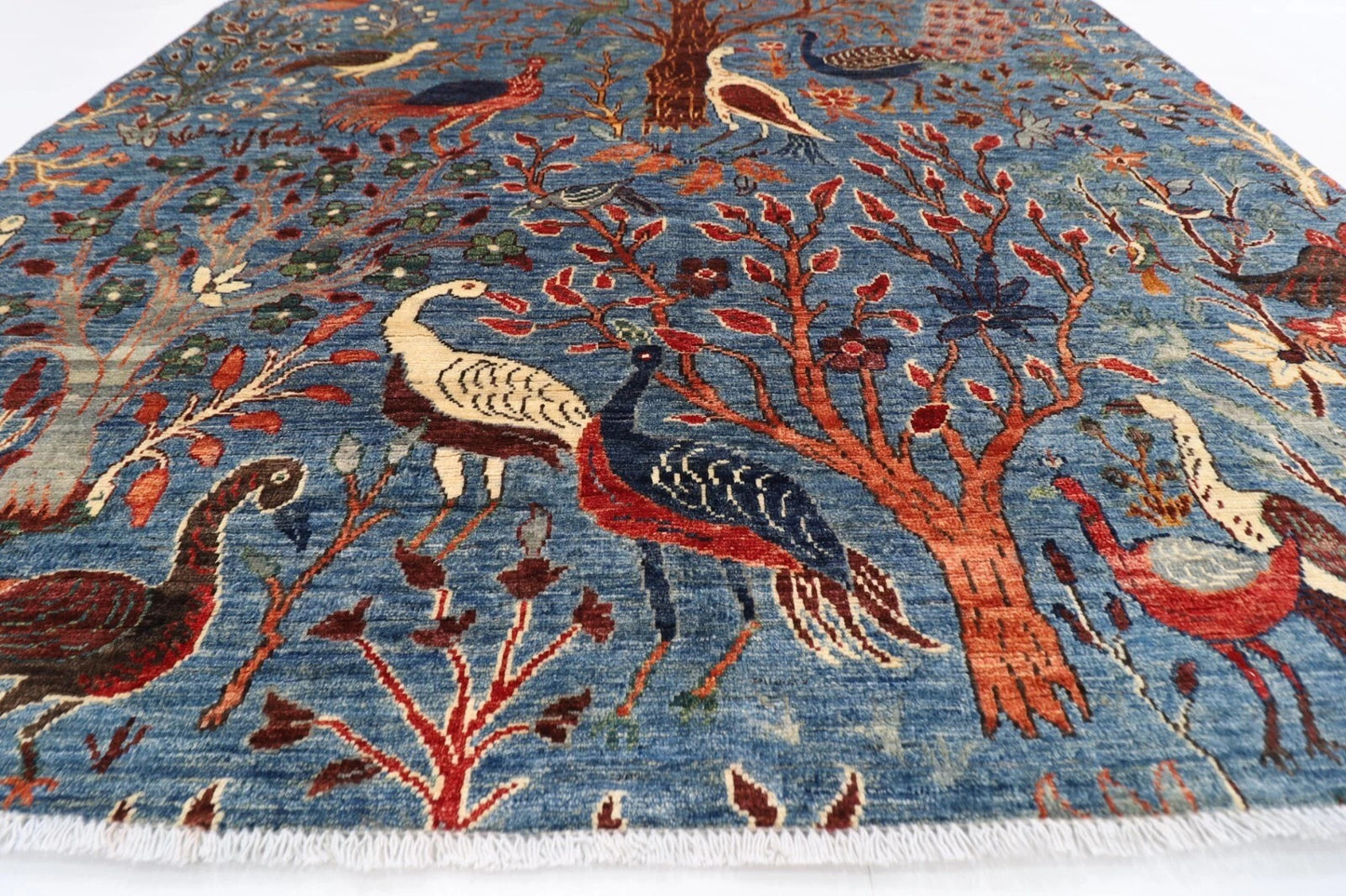 180 x 275 cm | Birds Blue Afghan Tribal Hand Knotted Veg Dye Wool carpet
