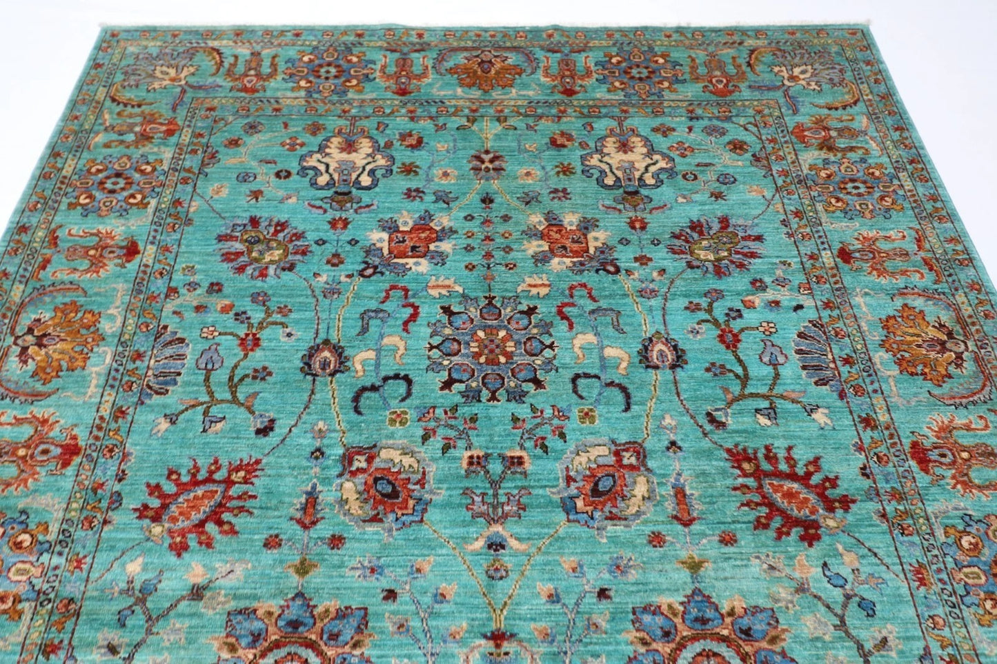 203 x 296 cm | Turquoise Afghan Tribal Hand Knotted Carpet
