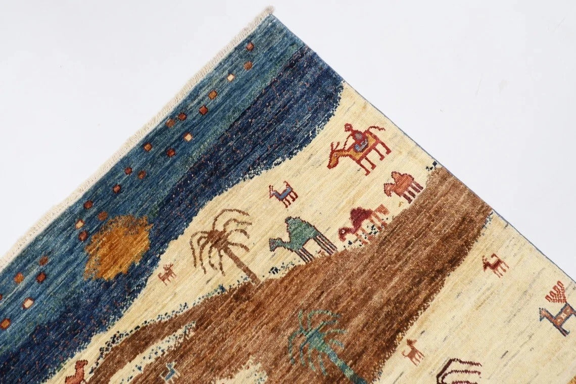 180 x 266 cm | Landscape Gabbeh Afghan Tribal Hand Knotted Veg Dye Wool Carpet