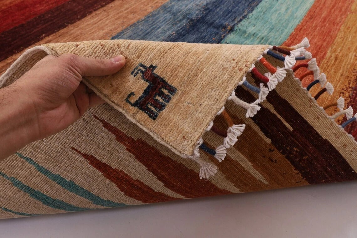 200 x 308 cm | Striped Gabbeh Afghan Tribal Hand Knotted Carpet