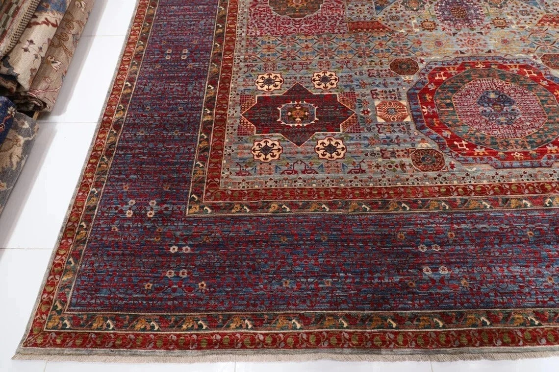 364 x 542 cm | Gray Mamluk Large Size Area Rug Hand Knotted Carpet Living Room Rug