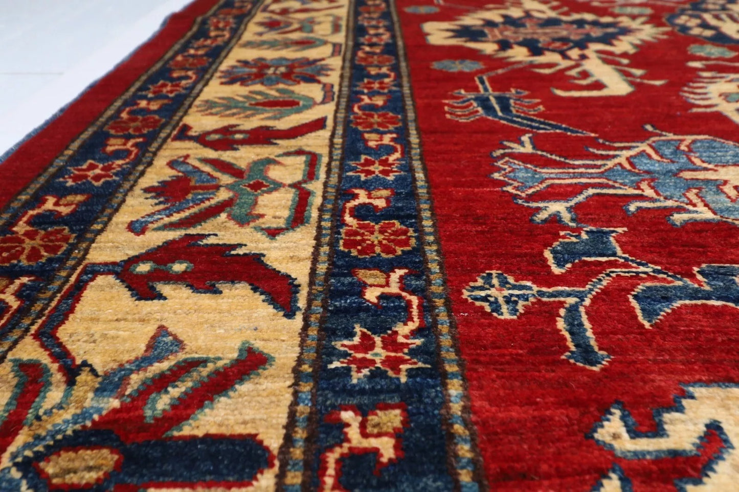 221 x 293 cm | Kazak Afghan Tribal Hand Knotted Carpet