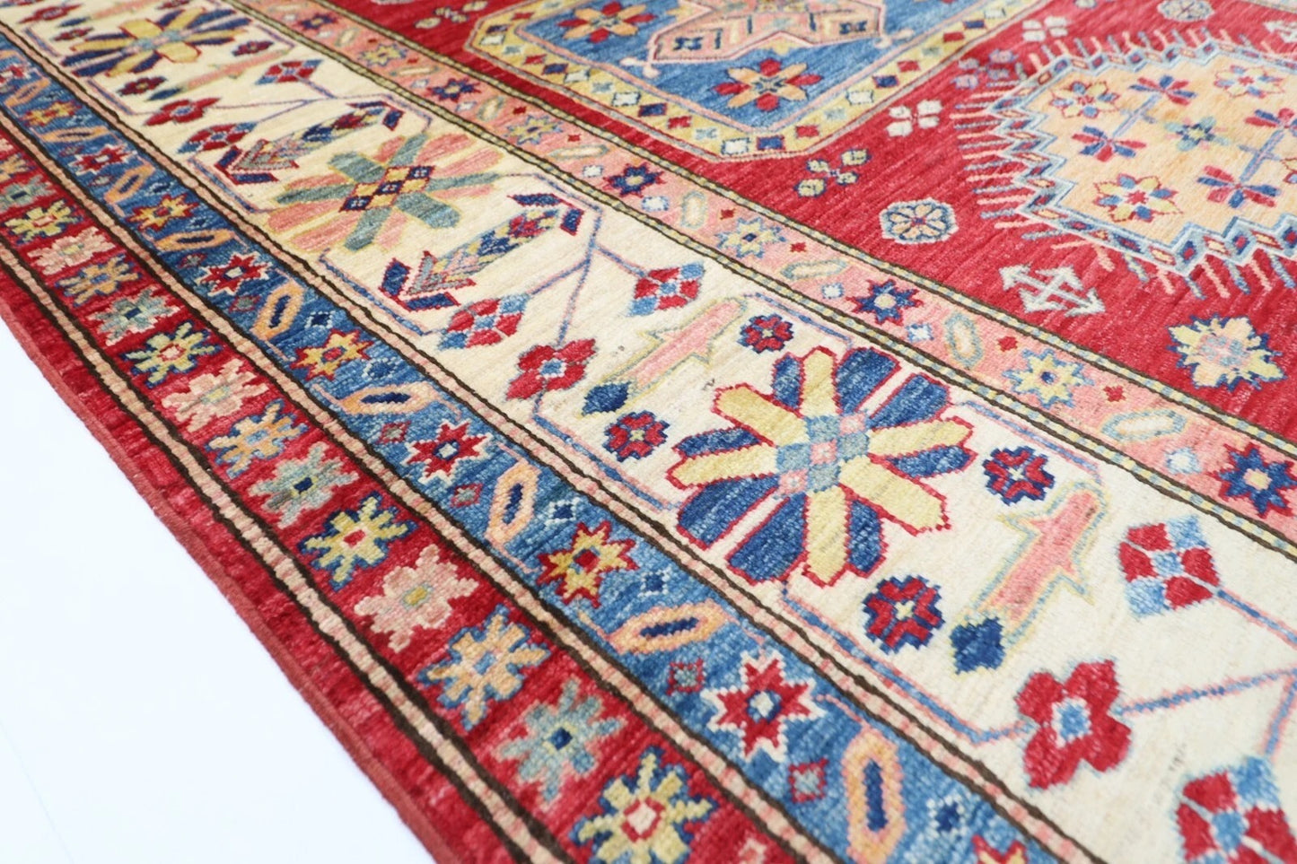 145 x 196 cm | Kazak Afghan Tribal Hand Knotted Veg Dye Wool Carpet