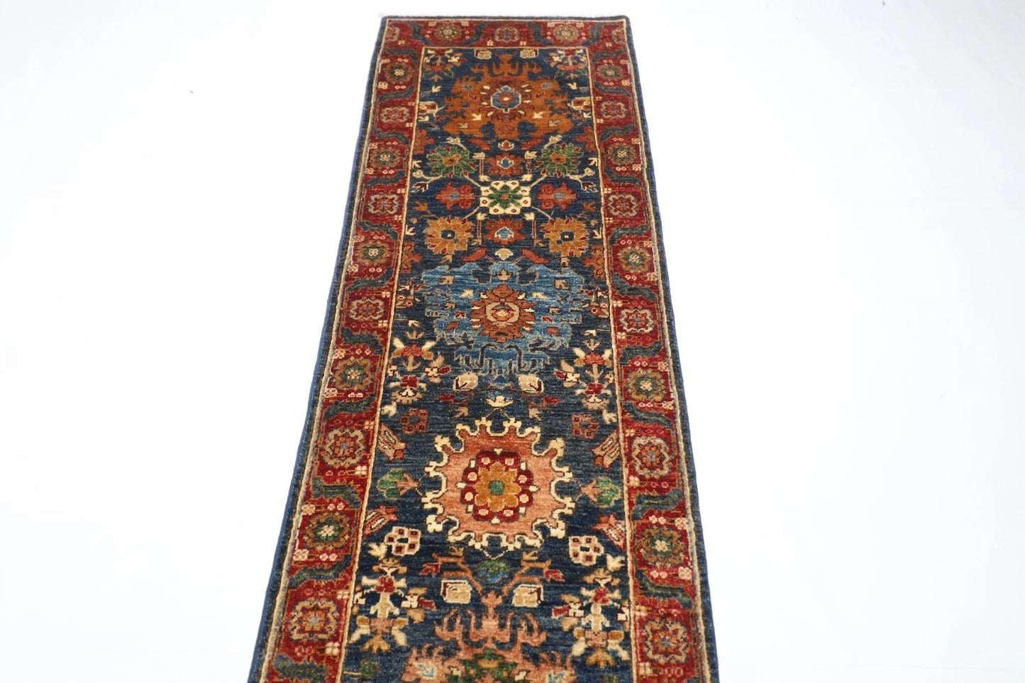 73 x 935 cm | Long Navy Blue Afghan Tribal Hand Knotted Wool Runner
