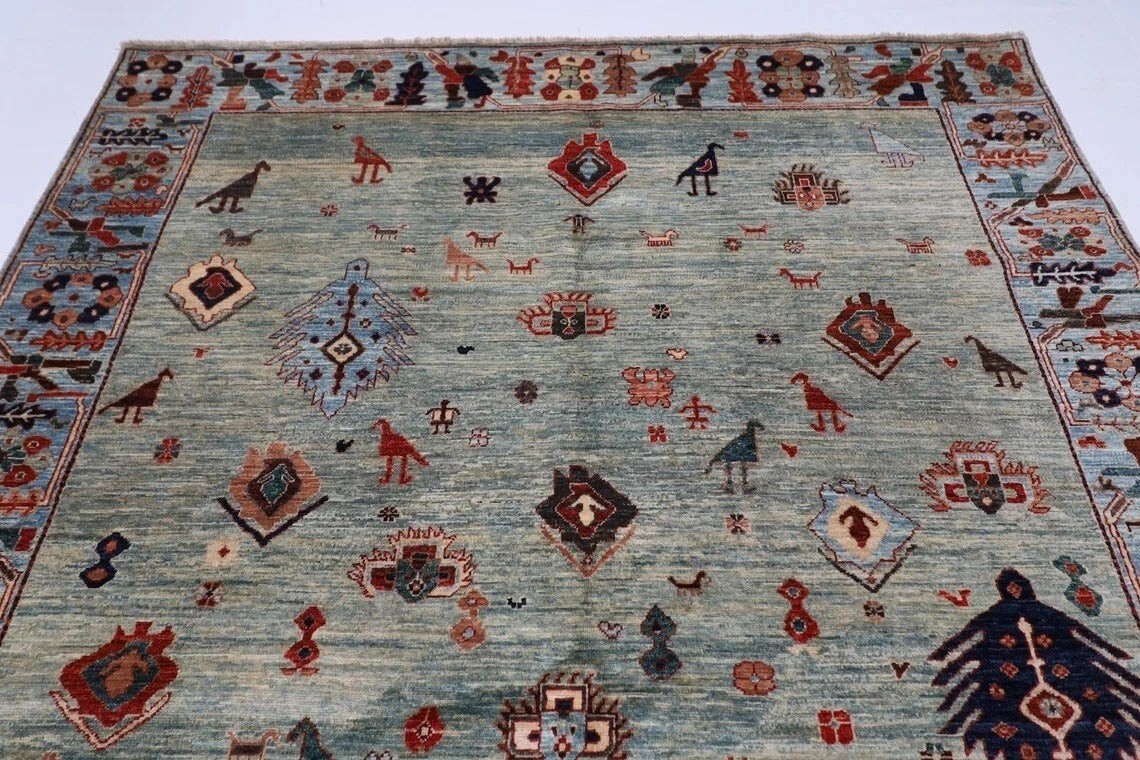 183 x 263 cm | Gabbeh Animal Blue Afghan Tribal Hand Knotted Veg Dye Wool Carpet