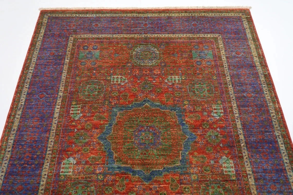 156 x 200 cm | Mamluk Afghan Tribal Hand Knotted Veg Dye Wool Carpet