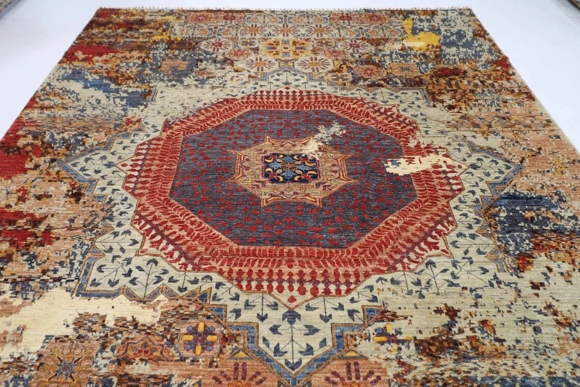 271 x 362 cm | Abstract Mamluk Afghan Hand Knotted Carpet
