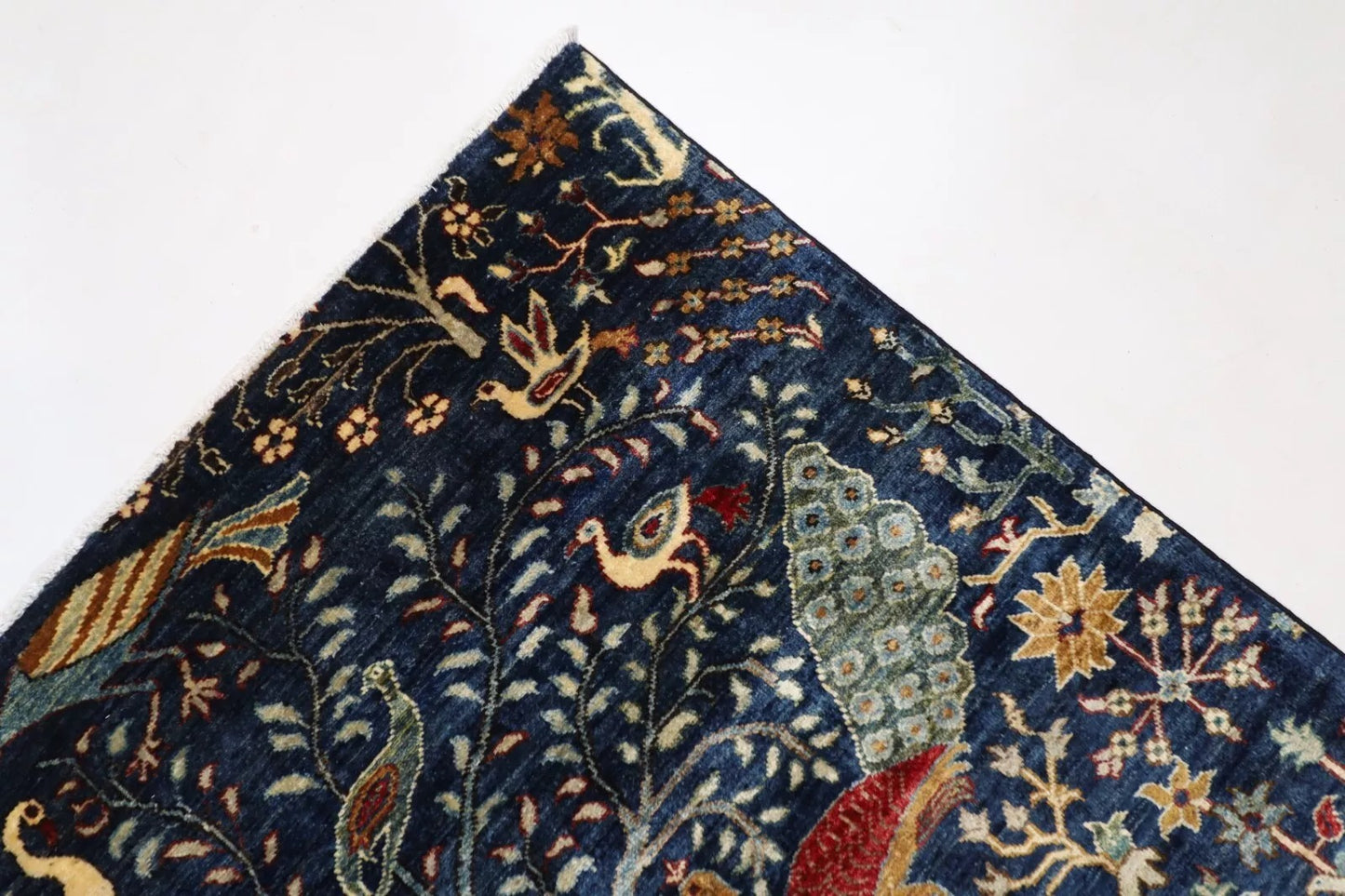 275 x 355 cm | Birds Navy Afghan Tribal Hand Knotted Carpet