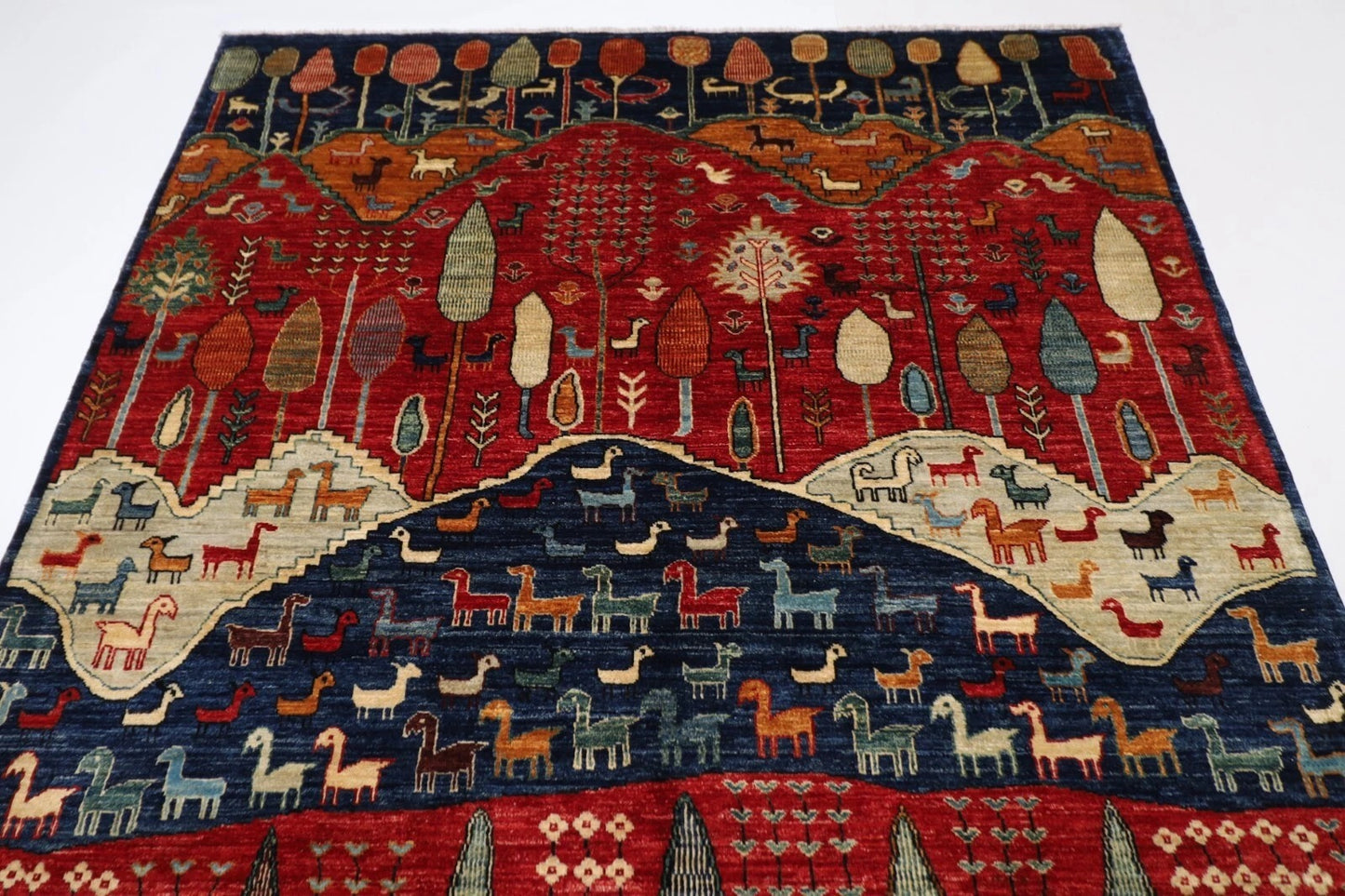 169 x 240 cm | Landscape Afghan Tribal Hand Knotted Veg Dye Wool Carpet