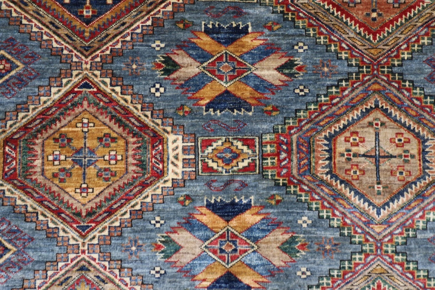 189 x 270 cm | Kazak Blue Afghan Tribal Hand Knotted Veg Dye Wool carpet