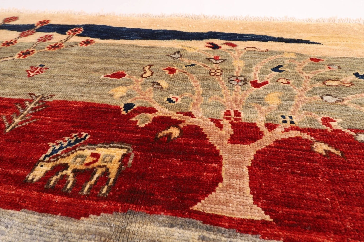 155 x 201 cm | Landscape Afghan Tribal Hand Knotted Veg Dye Wool Carpet