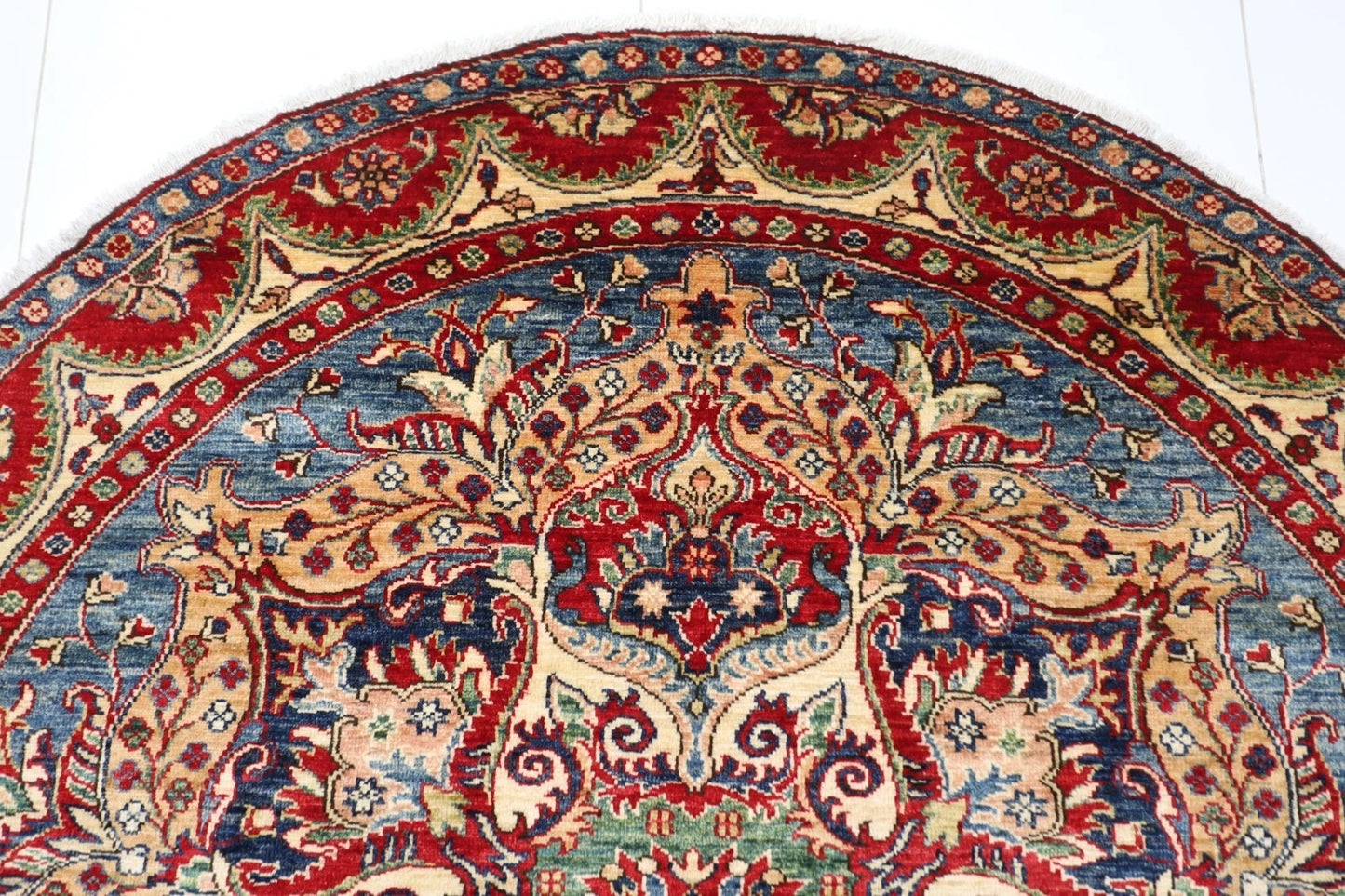 189 x 189 cm | Kazak Afghan Tribal Hand Knotted Wool Round Carpet