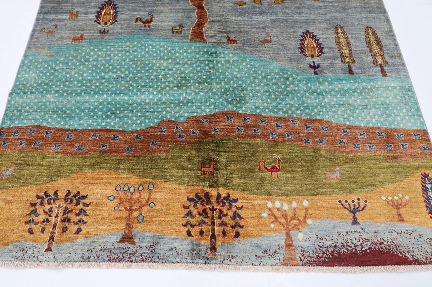 170 x 235 cm | Landscape Afghan Tribal Hand Knotted Veg Dye Wool Carpet