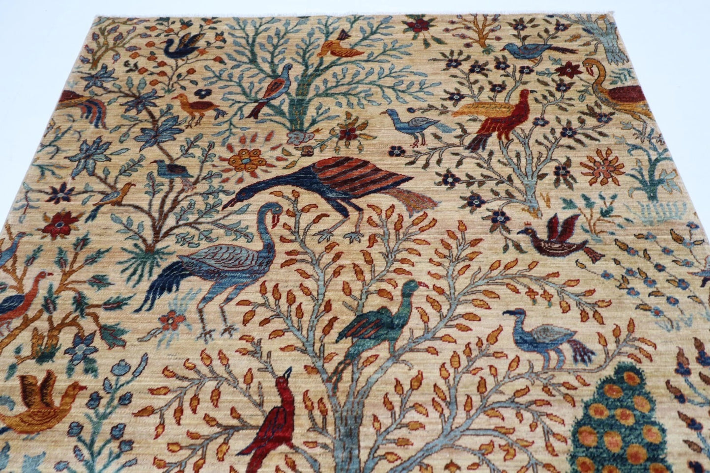 183 x 275 cm |  Birds Beige Afghan Tribal Hand Knotted Veg Dye Wool carpet